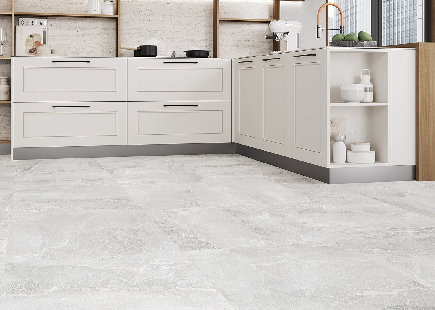 Infinity light Delacora керамогранит 600x600 на полу в кухне