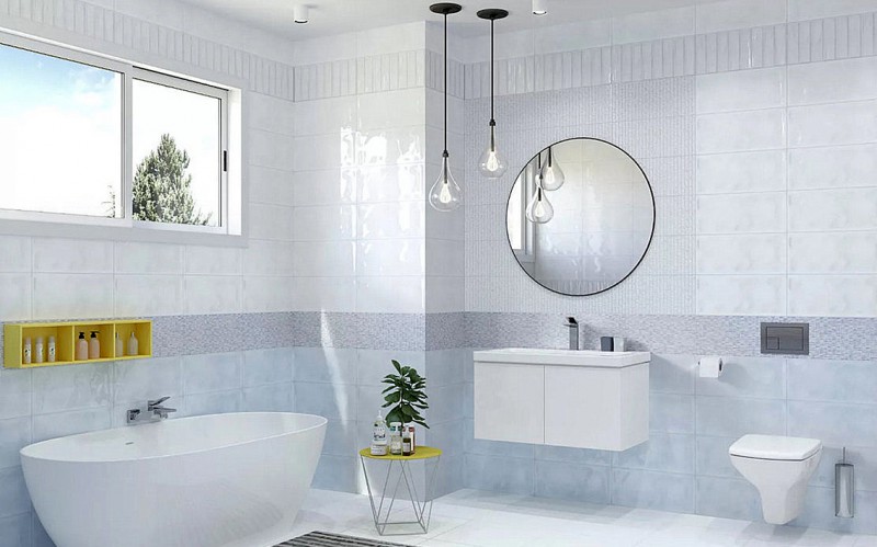 Плитка Pudra blue Cersanit в ванной