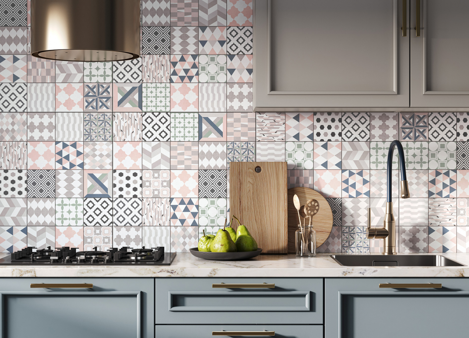 Керамогранит Фокус Alma Ceramica на фартуке в кухне
